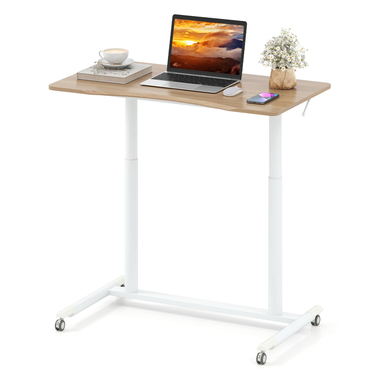 Height Adjustable Computer Desk Sit to Stand Rolling Notebook Table -Natural-Standing Desks-DECOROLALA