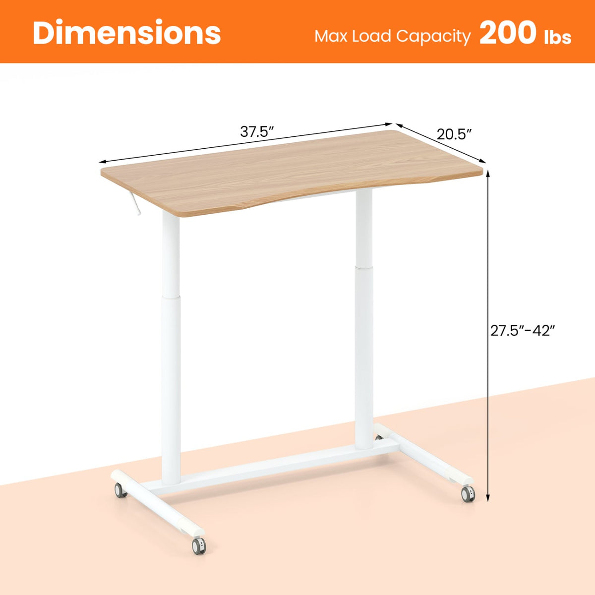 Height Adjustable Computer Desk Sit to Stand Rolling Notebook Table -Natural-Standing Desks-DECOROLALA