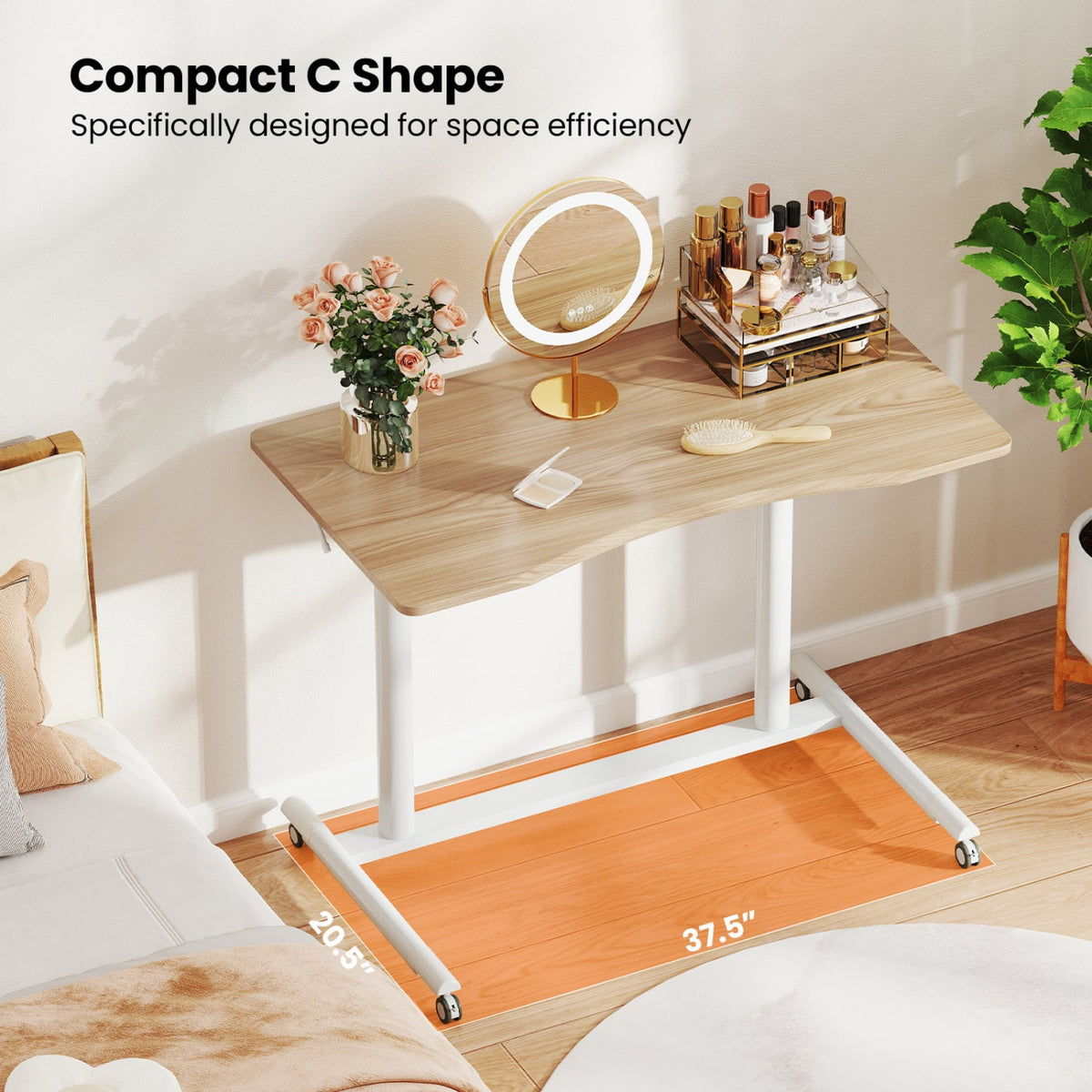 Height Adjustable Computer Desk Sit to Stand Rolling Notebook Table -Natural-Standing Desks-DECOROLALA