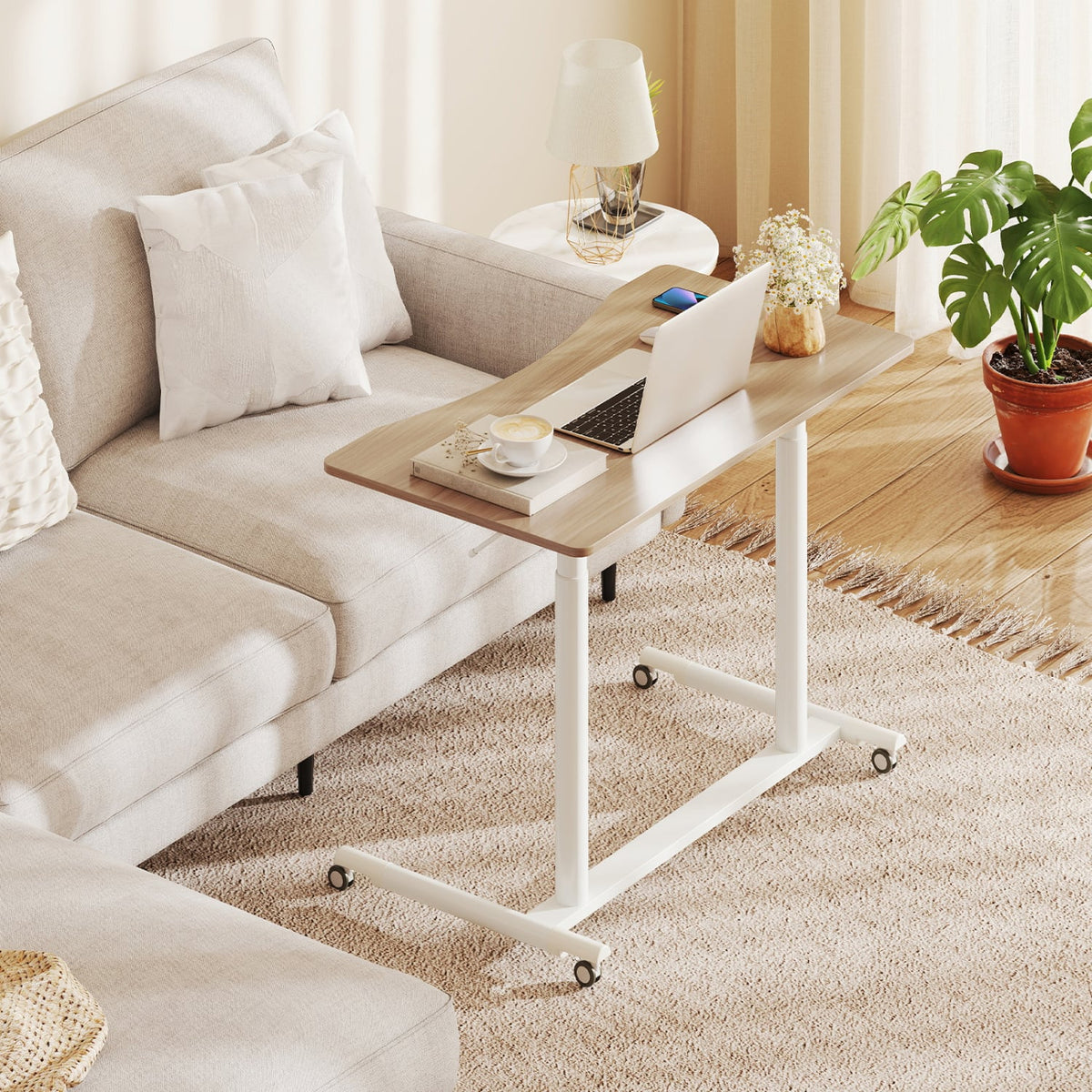 Height Adjustable Computer Desk Sit to Stand Rolling Notebook Table -Natural-Standing Desks-DECOROLALA