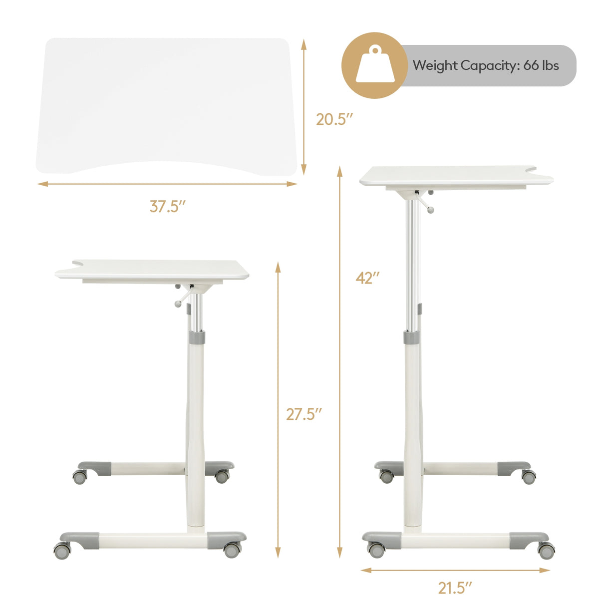 Height Adjustable Computer Desk Sit to Stand Rolling Table-Standing Desks-DECOROLALA