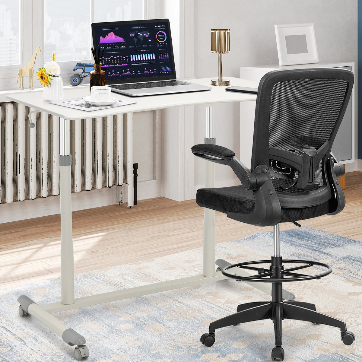 Height Adjustable Computer Desk Sit to Stand Rolling Table-Standing Desks-DECOROLALA