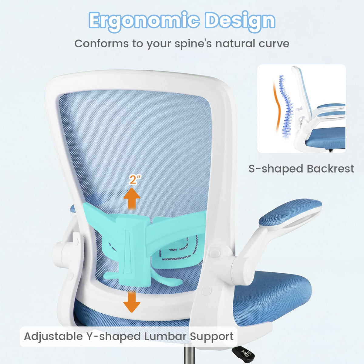 Height Adjustable Drafting Chair with Flip Up Arms for Home Office-Blue-Mesh Office Chairs-DECOROLALA