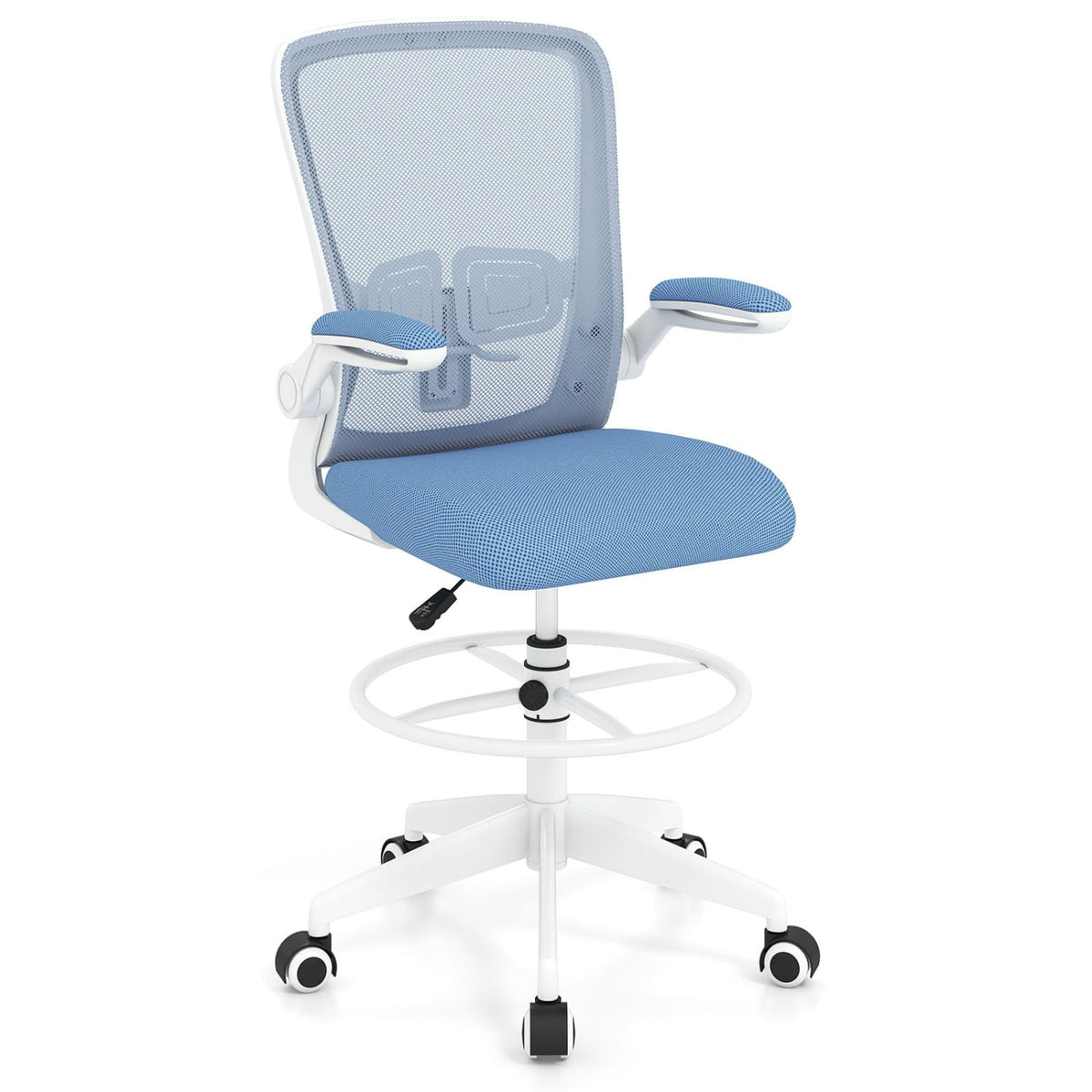 Height Adjustable Drafting Chair with Flip Up Arms for Home Office-Blue-Mesh Office Chairs-DECOROLALA