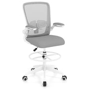 Height Adjustable Drafting Chair with Flip Up Arms for Home Office-Gray-Mesh Office Chairs-DECOROLALA