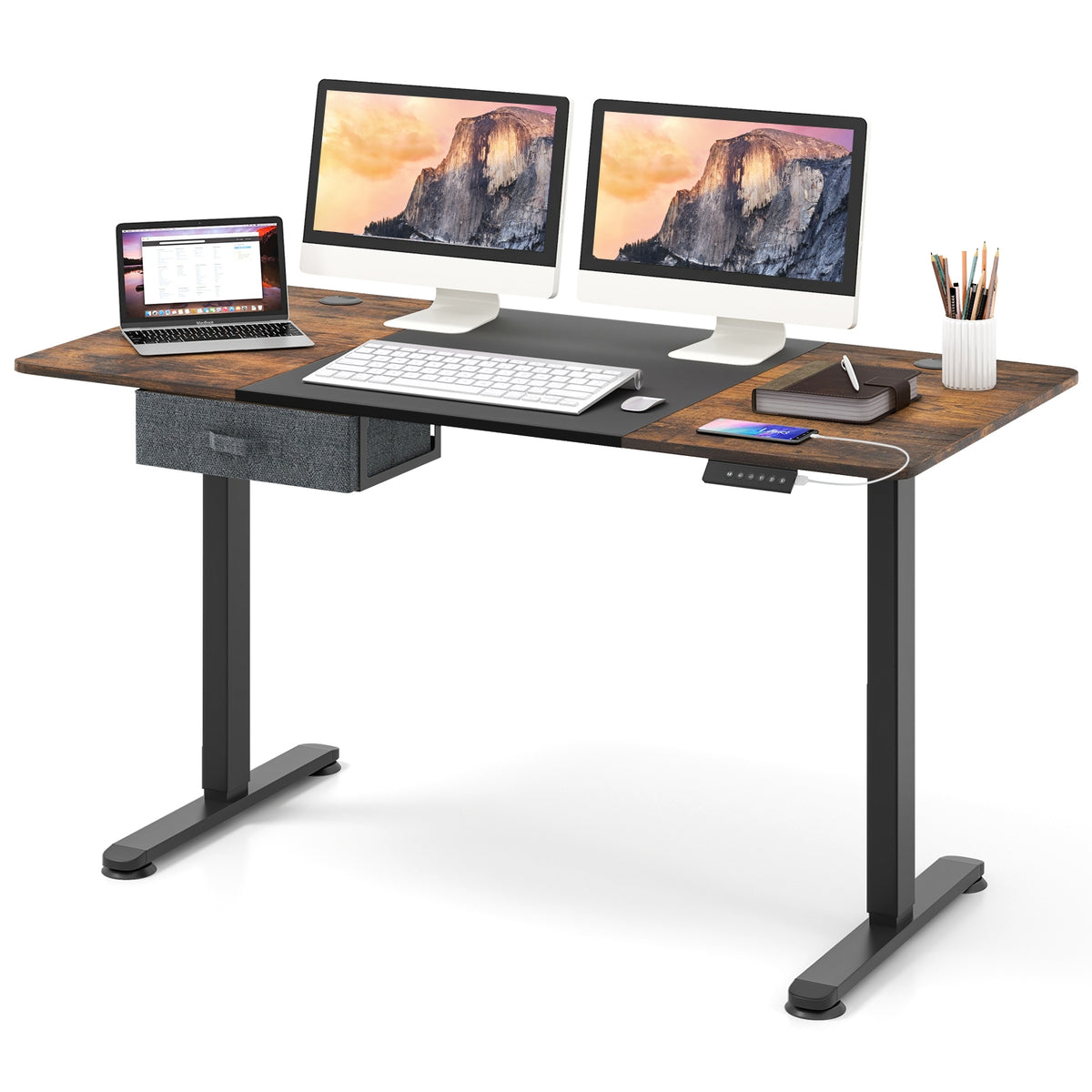 Height Adjustable Electric Standing Desk with USB Charging Port-Black-Standing Desks-DECOROLALA