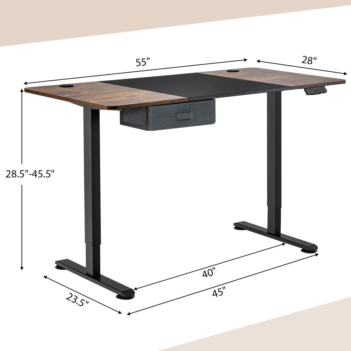 Height Adjustable Electric Standing Desk with USB Charging Port-Black-Standing Desks-DECOROLALA