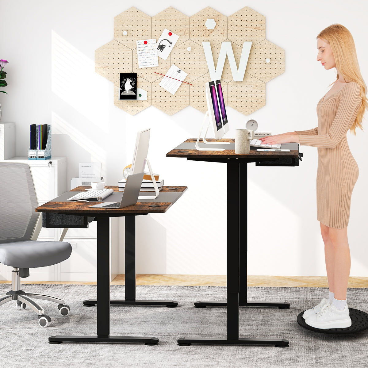 Height Adjustable Electric Standing Desk with USB Charging Port-Black-Standing Desks-DECOROLALA