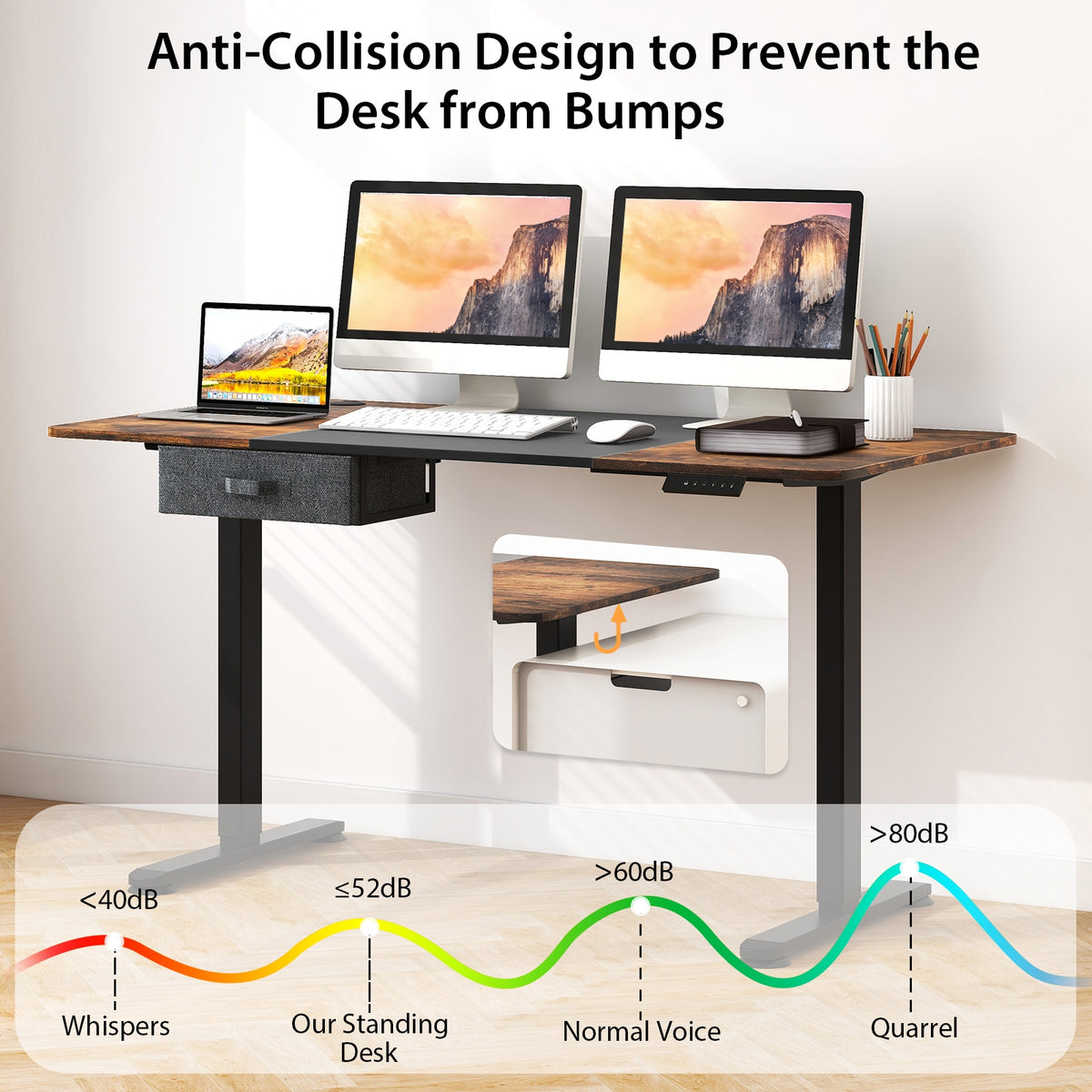 Height Adjustable Electric Standing Desk with USB Charging Port-Black-Standing Desks-DECOROLALA