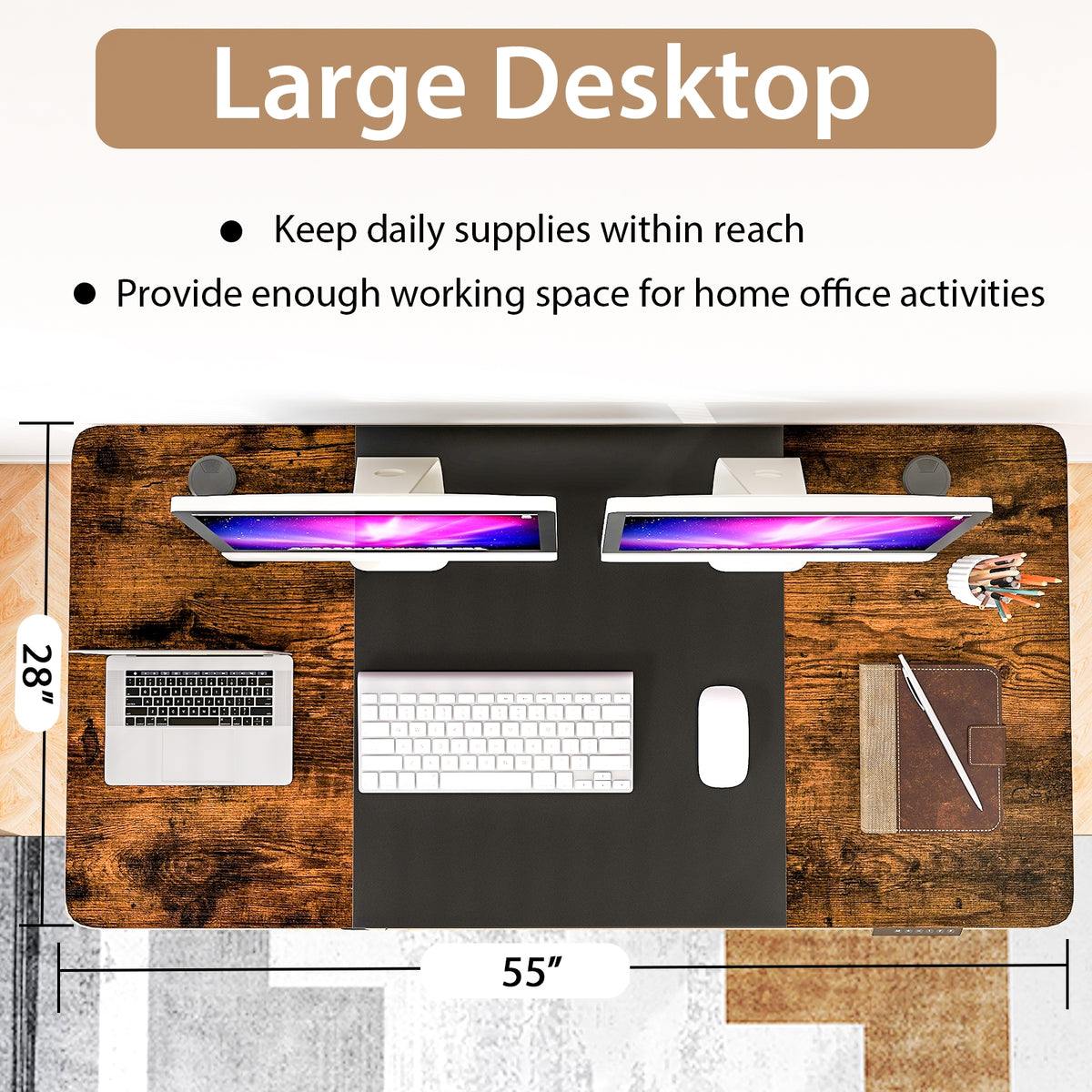 Height Adjustable Electric Standing Desk with USB Charging Port-Black-Standing Desks-DECOROLALA