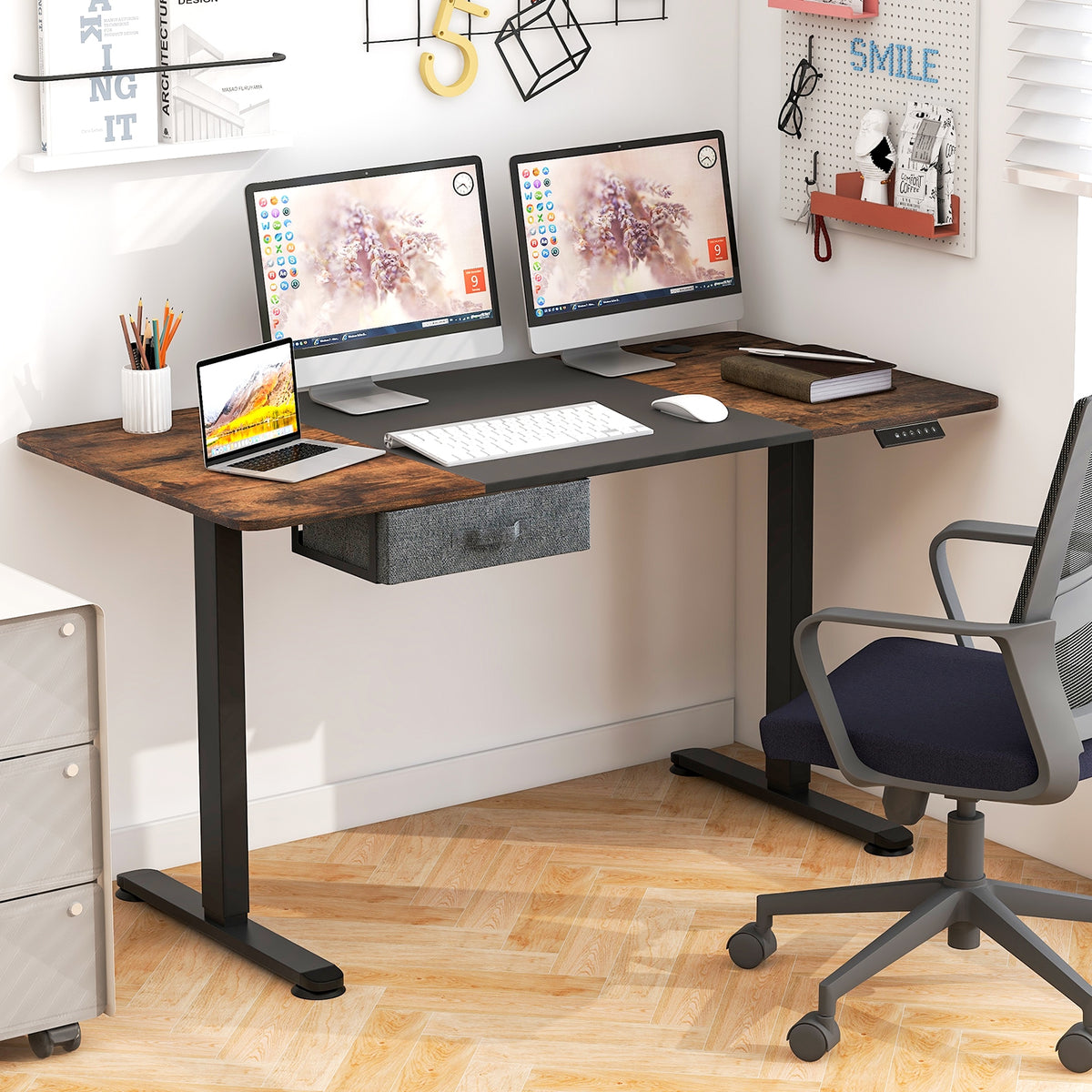 Height Adjustable Electric Standing Desk with USB Charging Port-Black-Standing Desks-DECOROLALA