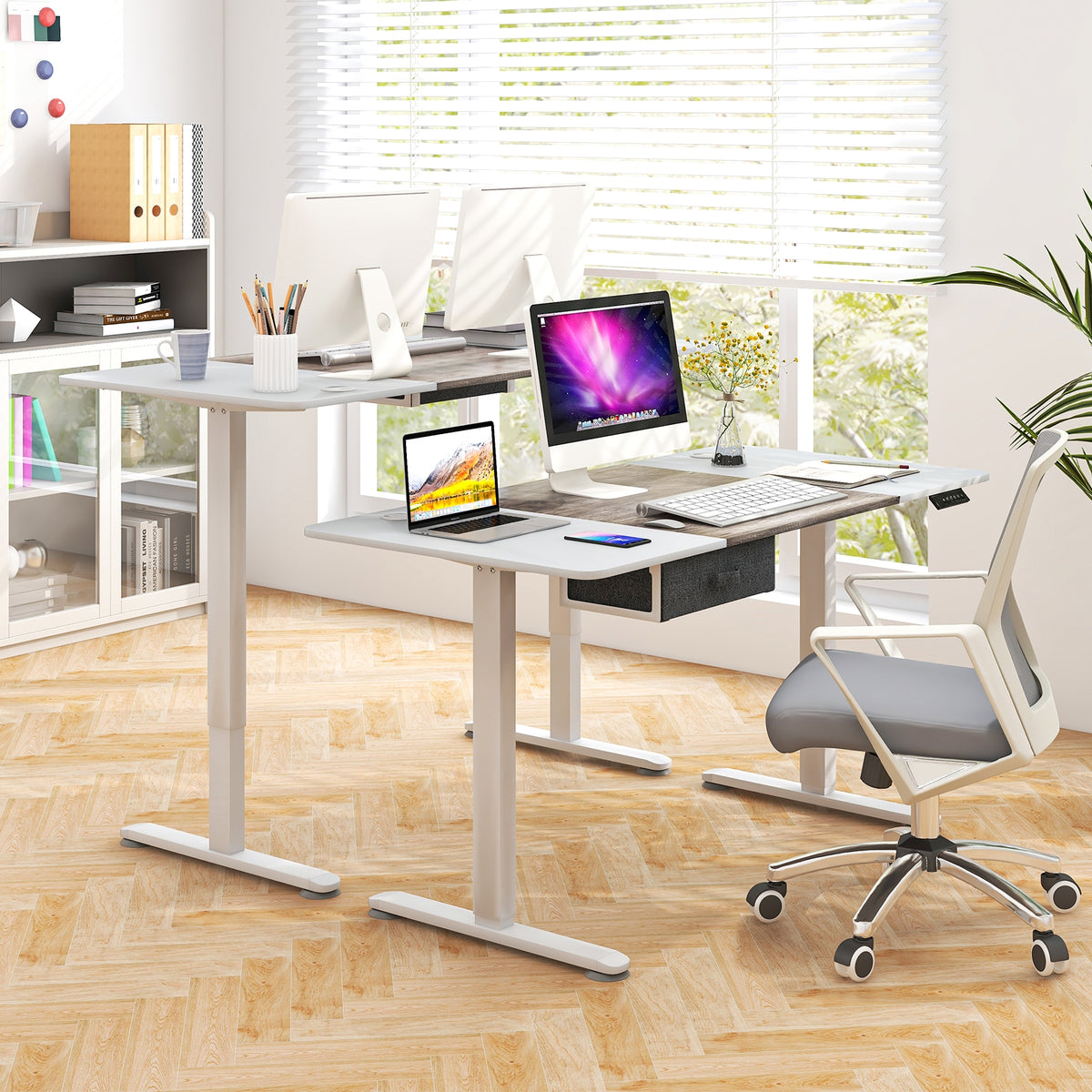 Height Adjustable Electric Standing Desk with USB Charging Port-Gray-Standing Desks-DECOROLALA