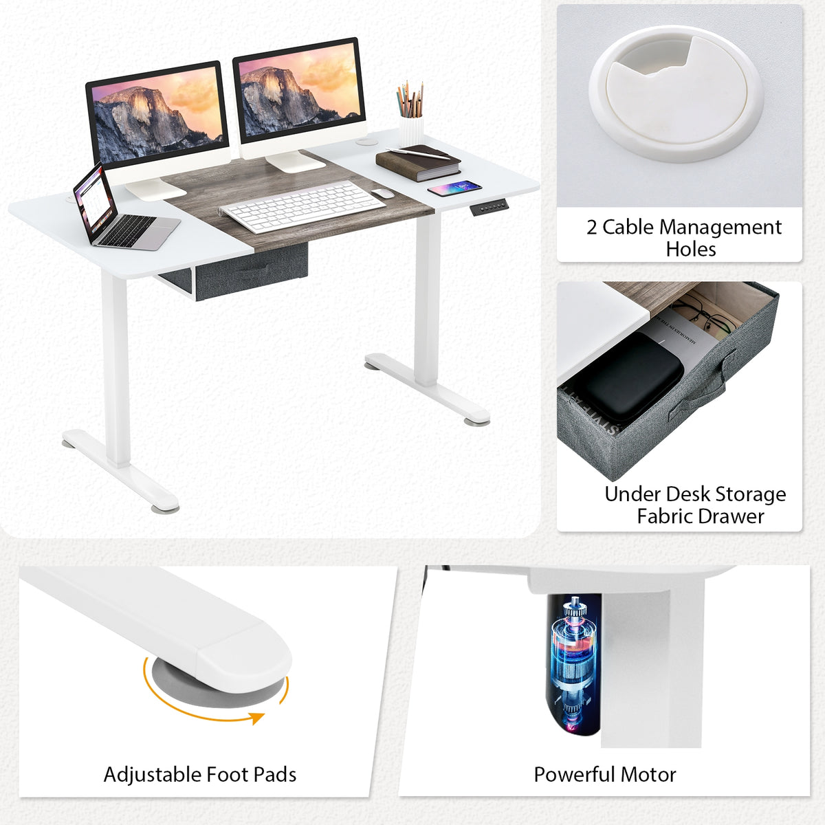 Height Adjustable Electric Standing Desk with USB Charging Port-Gray-Standing Desks-DECOROLALA