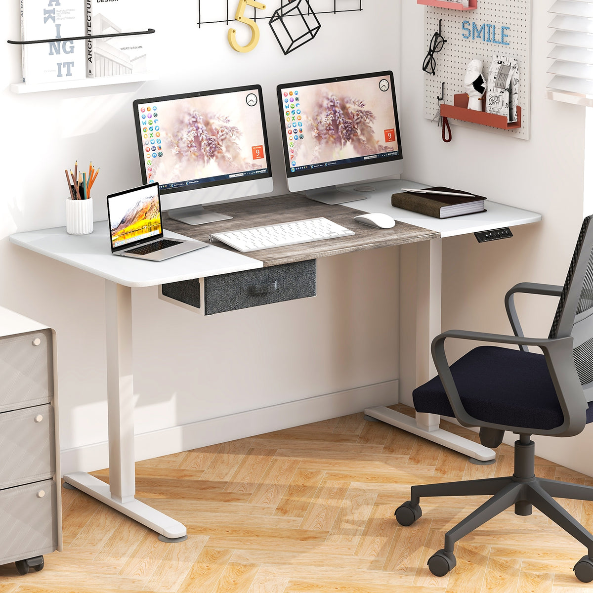 Height Adjustable Electric Standing Desk with USB Charging Port-Gray-Standing Desks-DECOROLALA