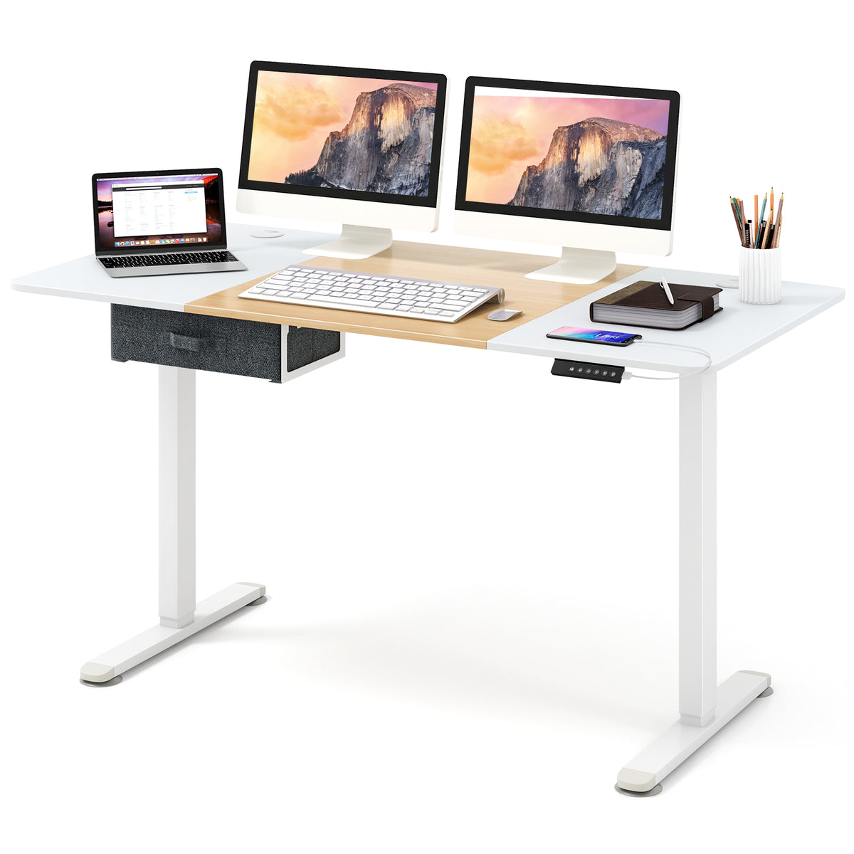 Height Adjustable Electric Standing Desk with USB Charging Port-Natural-Standing Desks-DECOROLALA