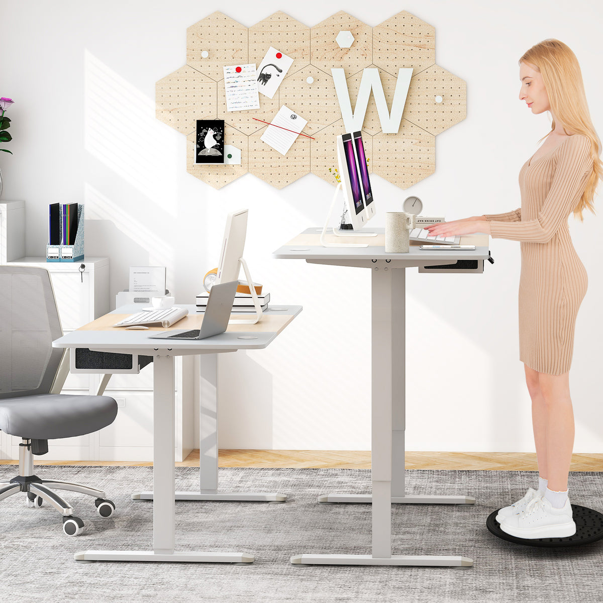 Height Adjustable Electric Standing Desk with USB Charging Port-Natural-Standing Desks-DECOROLALA