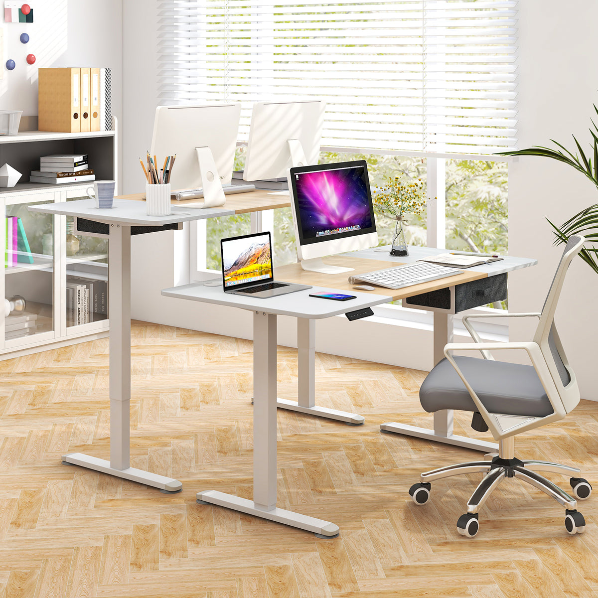 Height Adjustable Electric Standing Desk with USB Charging Port-Natural-Standing Desks-DECOROLALA
