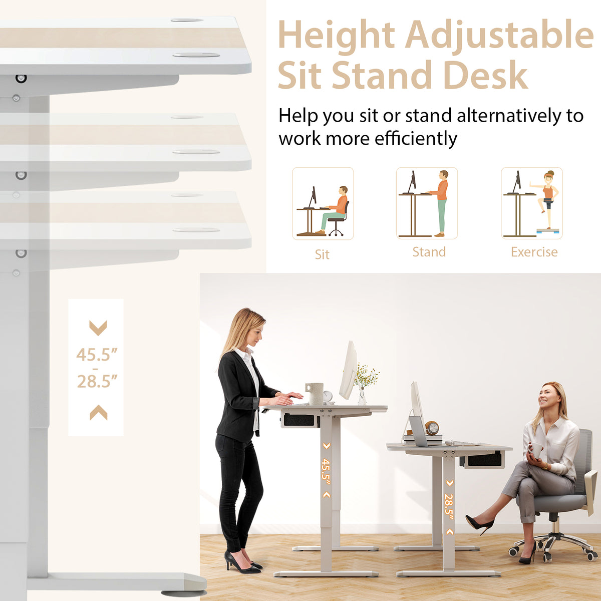 Height Adjustable Electric Standing Desk with USB Charging Port-Natural-Standing Desks-DECOROLALA