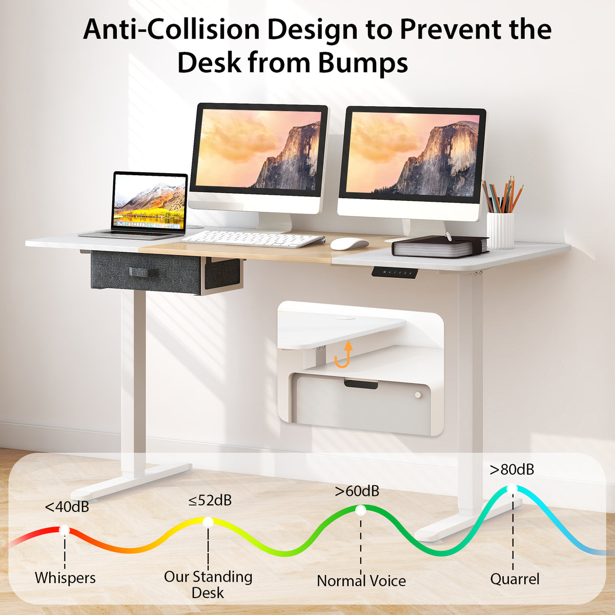 Height Adjustable Electric Standing Desk with USB Charging Port-Natural-Standing Desks-DECOROLALA