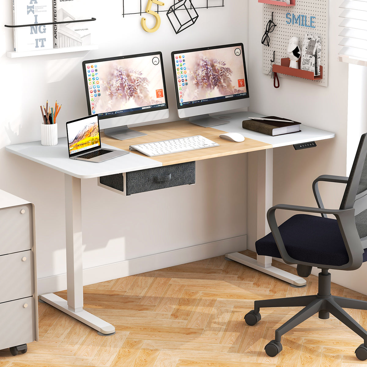Height Adjustable Electric Standing Desk with USB Charging Port-Natural-Standing Desks-DECOROLALA