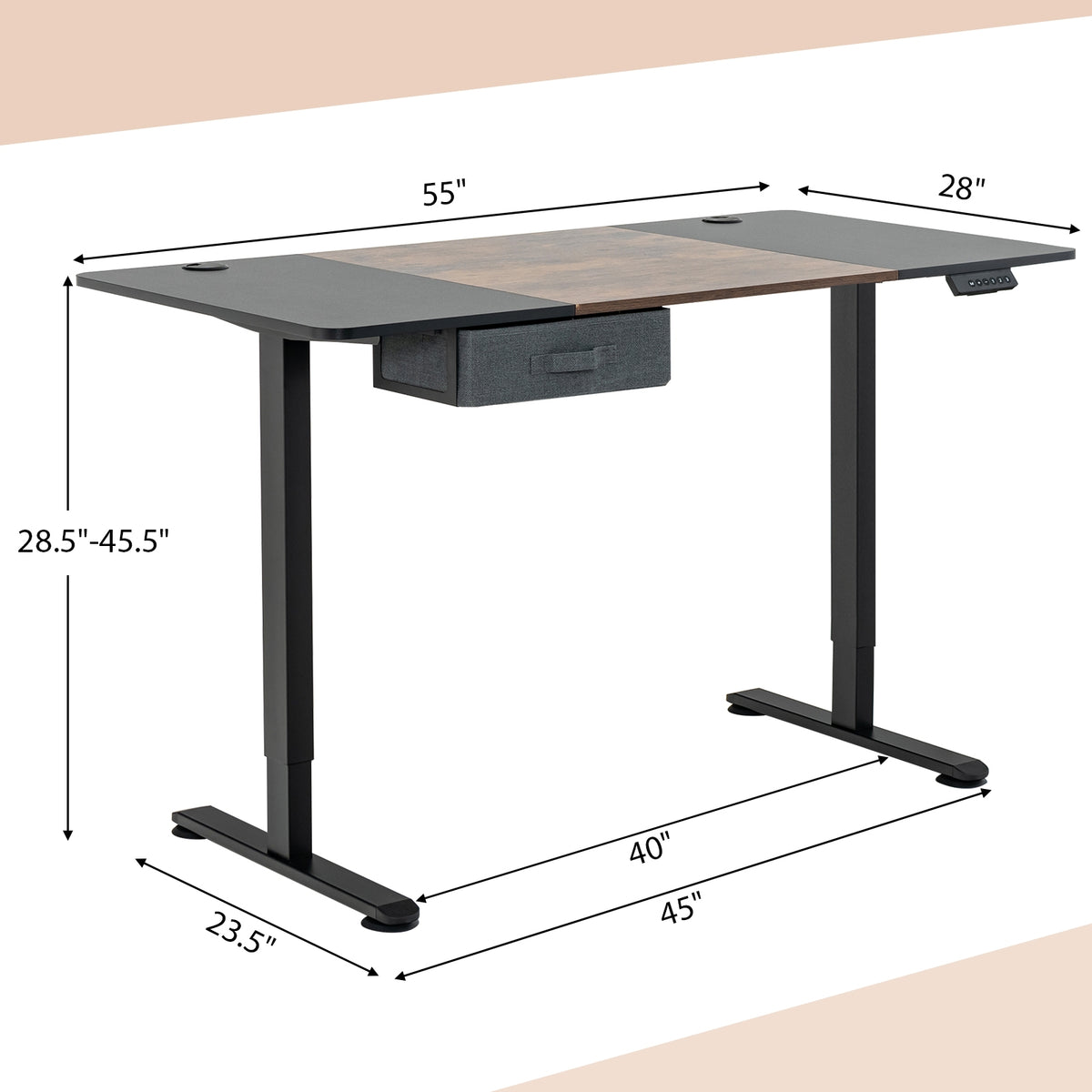 Height Adjustable Electric Standing Desk with USB Charging Port-Rustic Brown-Standing Desks-DECOROLALA