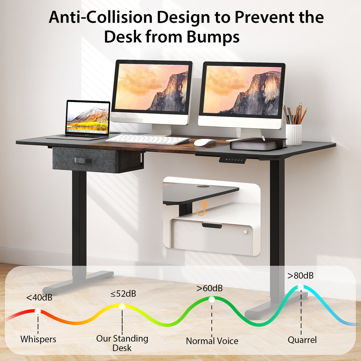 Height Adjustable Electric Standing Desk with USB Charging Port-Rustic Brown-Standing Desks-DECOROLALA