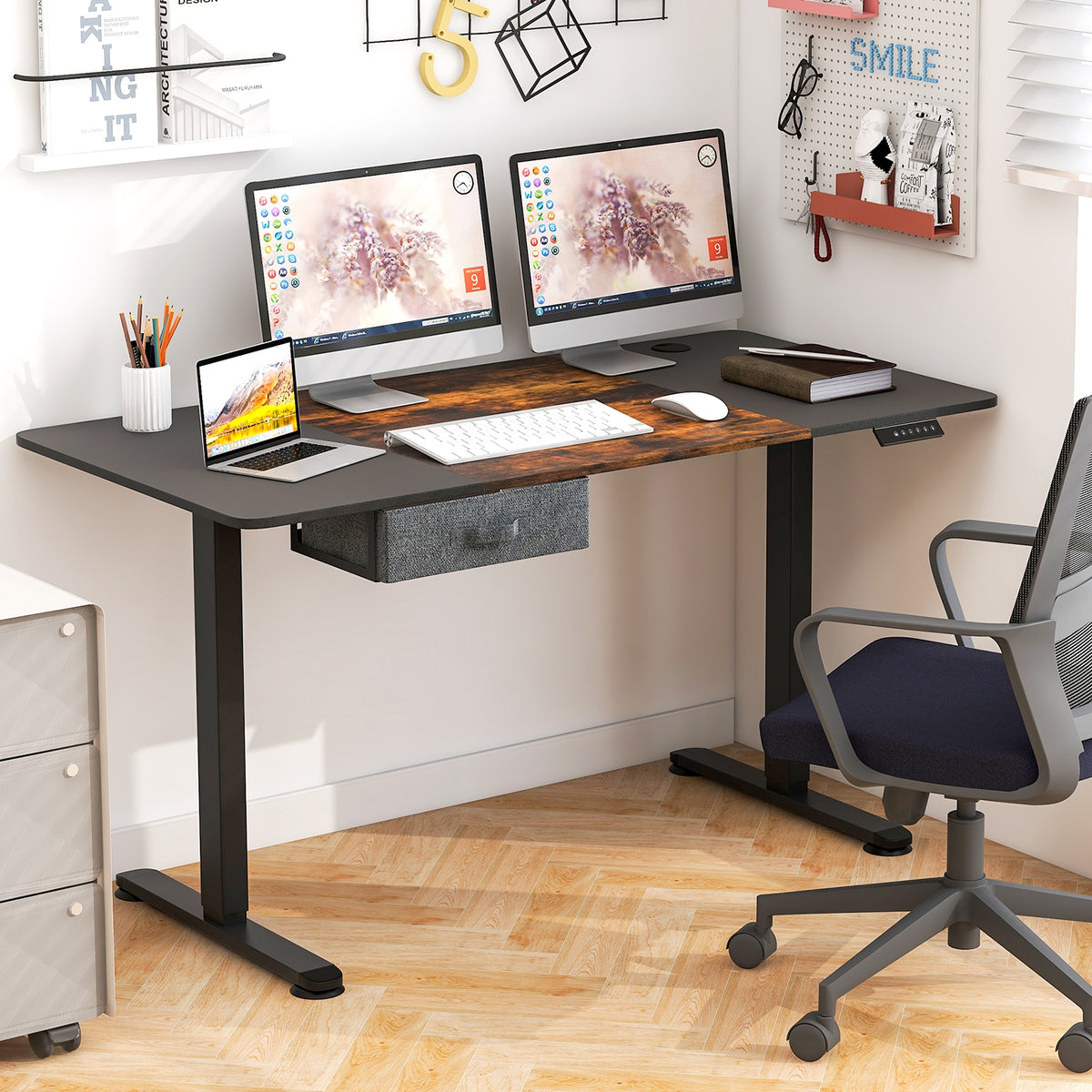 Height Adjustable Electric Standing Desk with USB Charging Port-Rustic Brown-Standing Desks-DECOROLALA