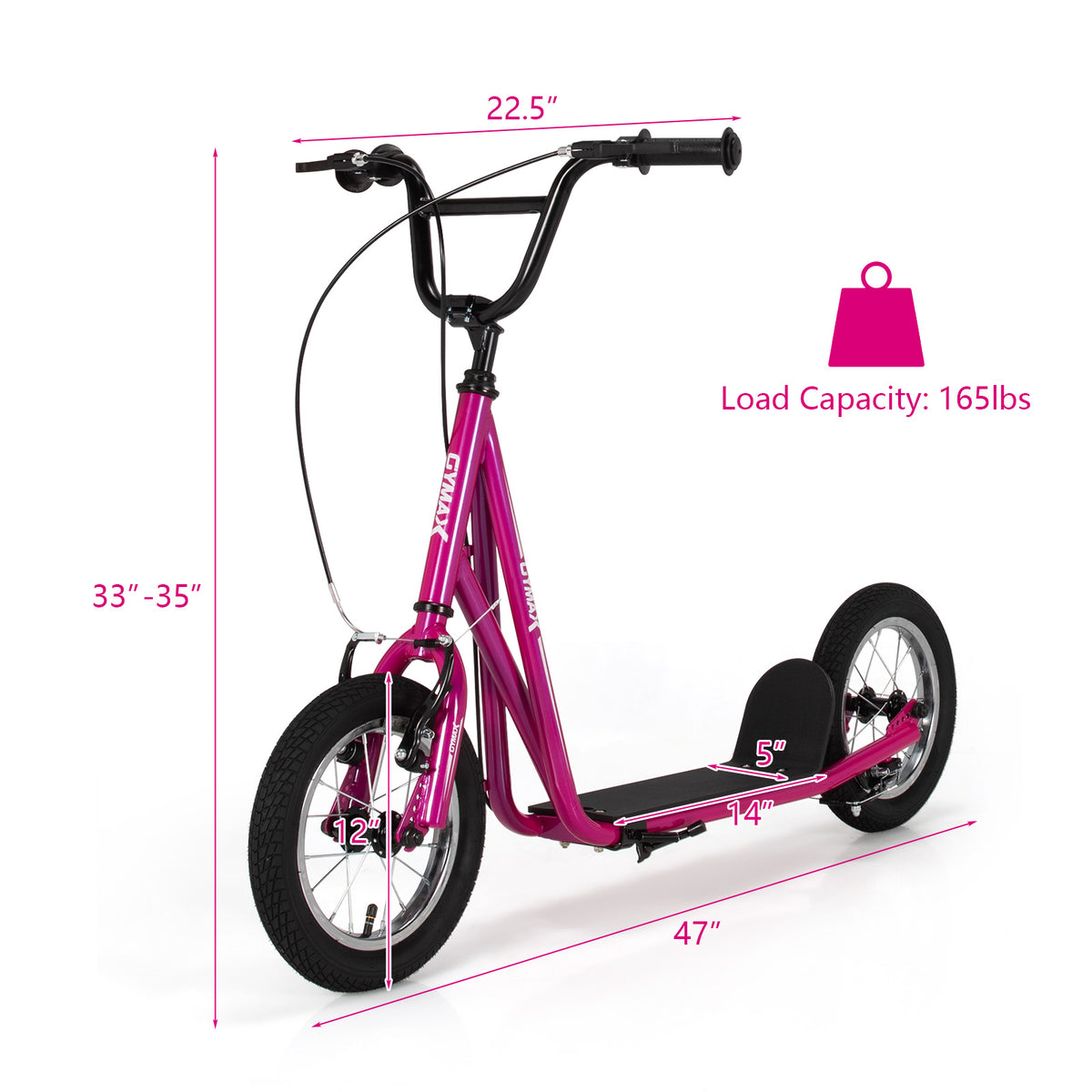Height Adjustable Kid Kick Scooter with 12 Inch Air Filled Wheel
