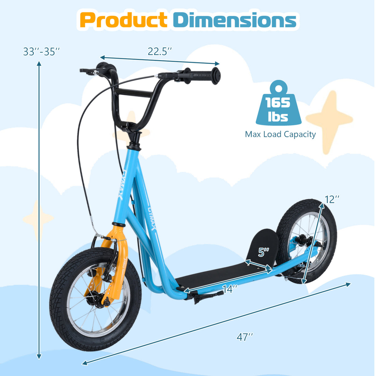 Height Adjustable Kid Kick Scooter with 12 Inch Air Filled Wheel