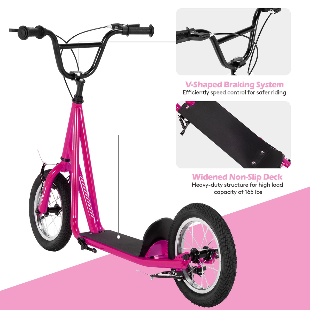 Height Adjustable Kid Kick Scooter with 12 Inch Air Filled Wheel