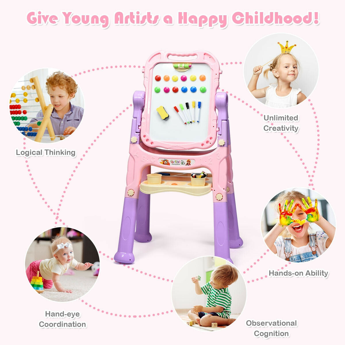 Height Adjustable Kids Art Easel - Magnetic Double-Sided Board