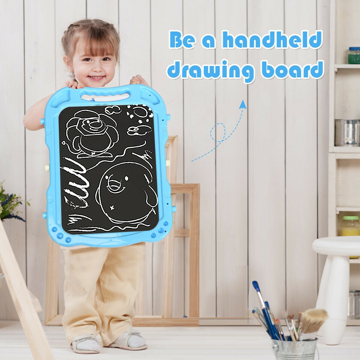 Height Adjustable Kids Art Easel - Magnetic Double-Sided Board