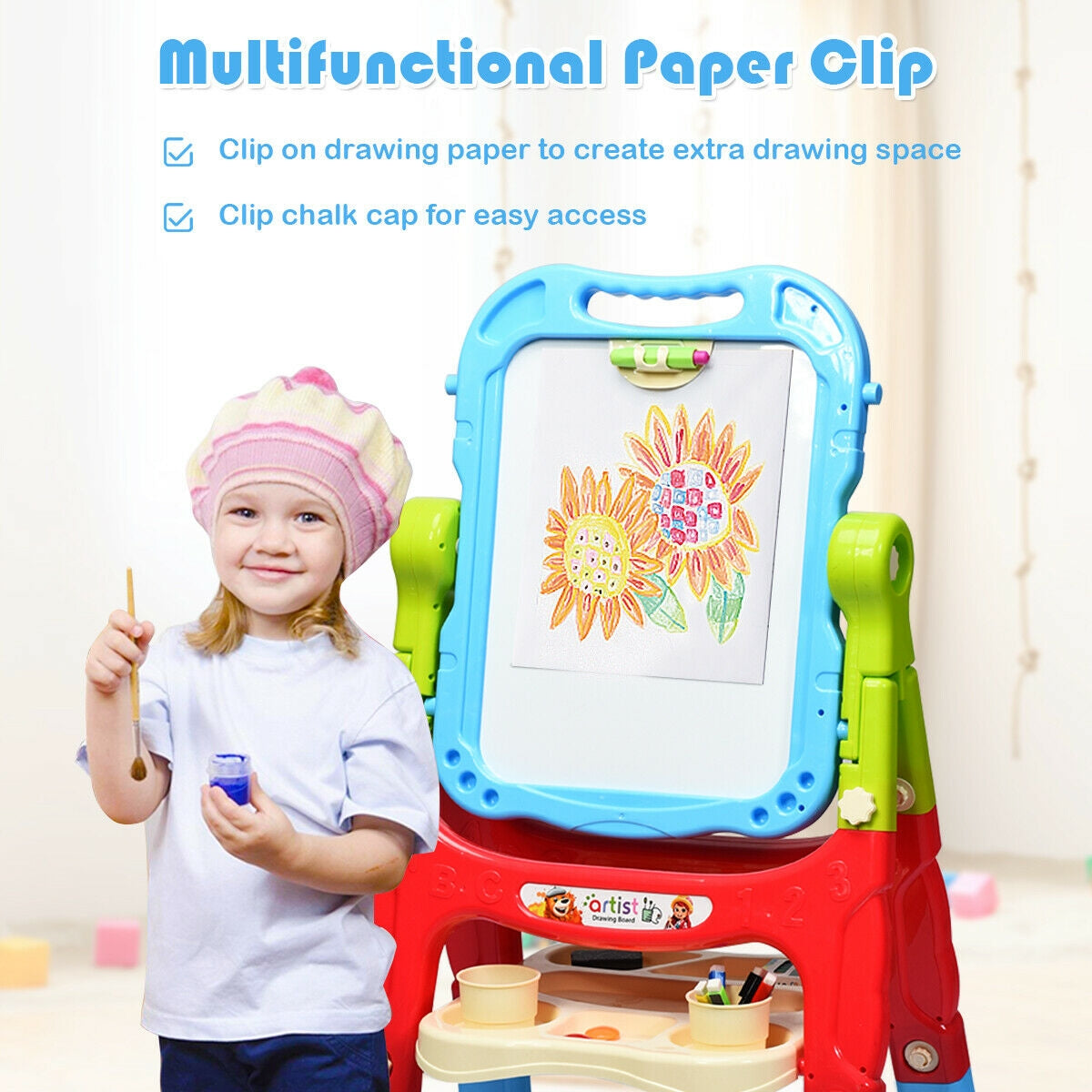 Height Adjustable Kids Art Easel - Magnetic Double-Sided Board
