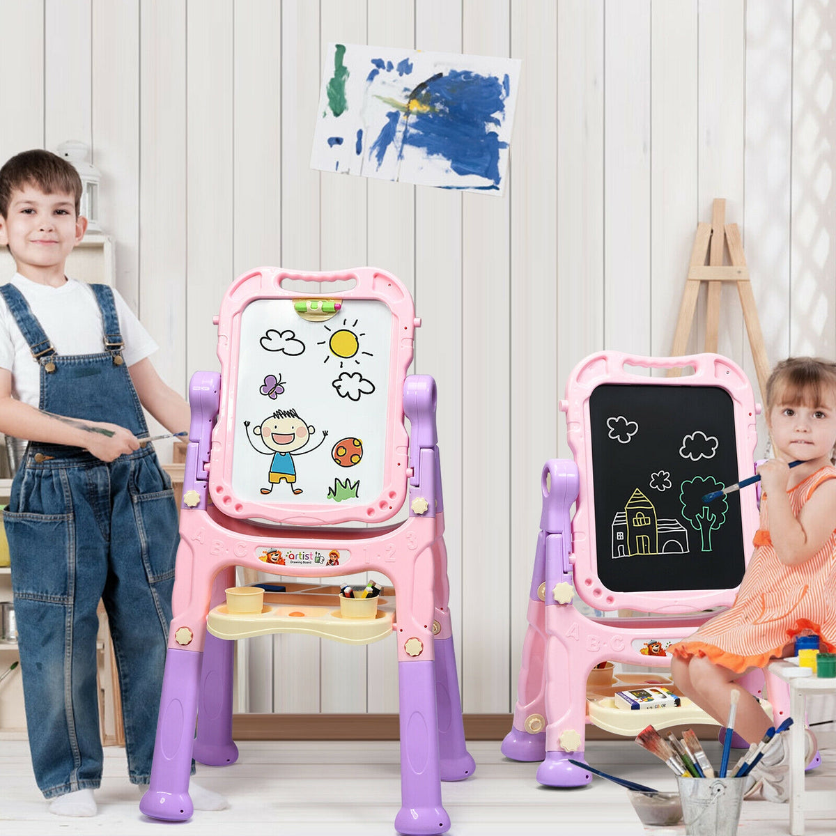 Height Adjustable Kids Art Easel - Magnetic Double-Sided Board