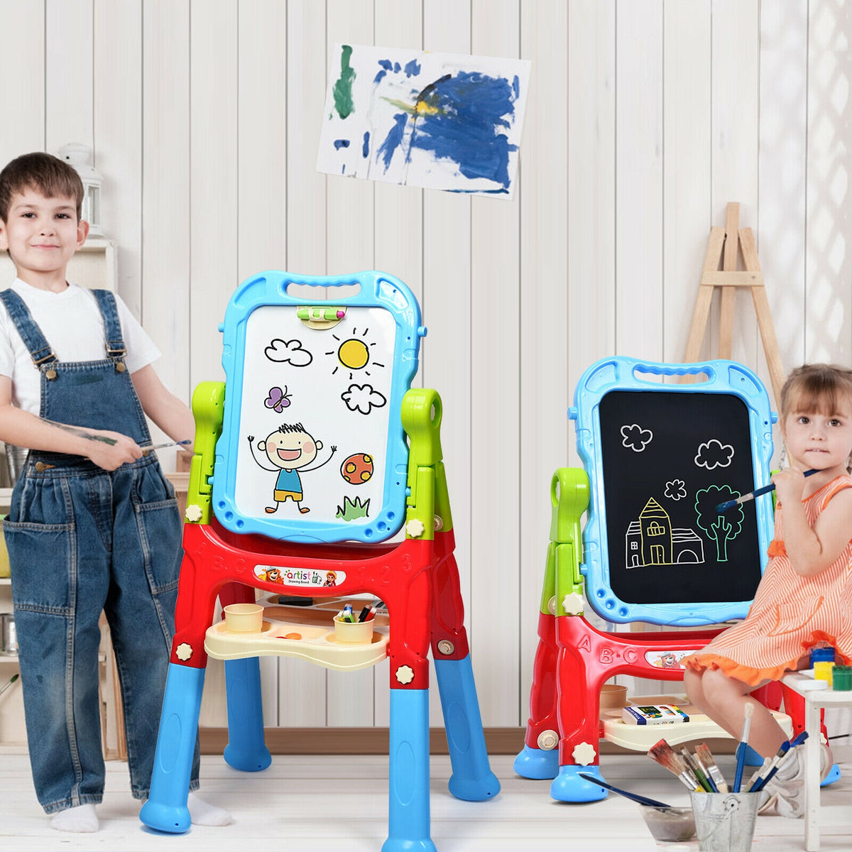 Height Adjustable Kids Art Easel - Magnetic Double-Sided Board