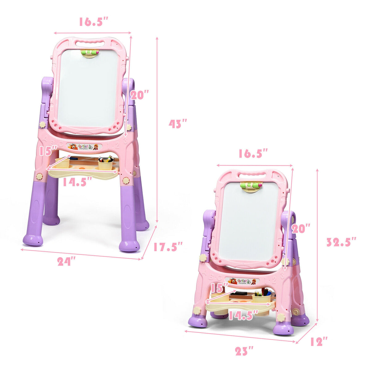 Height Adjustable Kids Art Easel - Magnetic Double-Sided Board