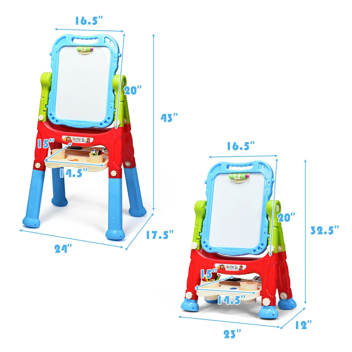 Height Adjustable Kids Art Easel - Magnetic Double-Sided Board