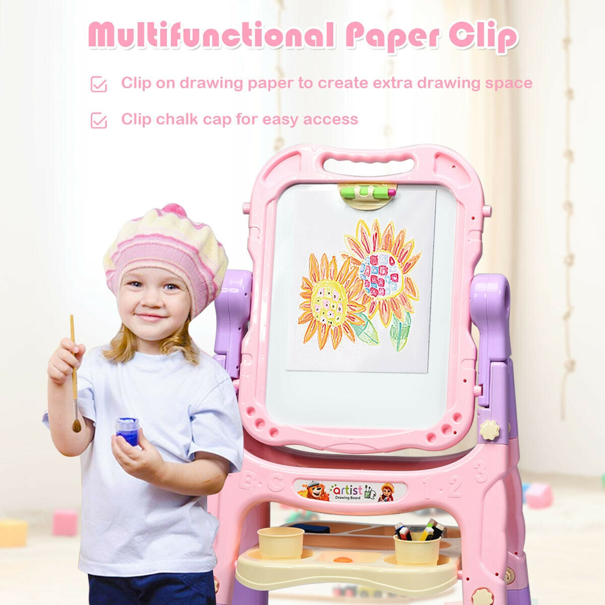 Height Adjustable Kids Art Easel - Magnetic Double-Sided Board