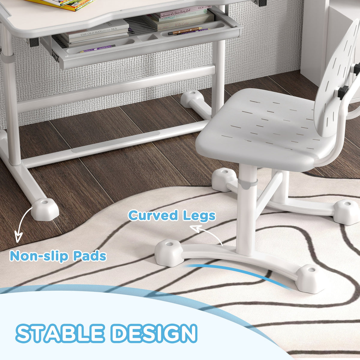 Height Adjustable Kids Desk and Chair Set - White-Toys & Games > Toddler & Kids Furniture > Kids Desk Sets-DECOROLALA