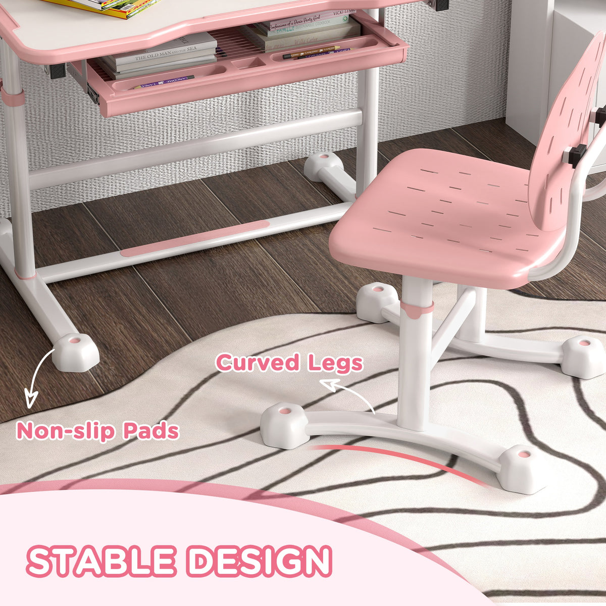 Height Adjustable Kids Desk and Chair Set - White-Toys & Games > Toddler & Kids Furniture > Kids Desk Sets-DECOROLALA