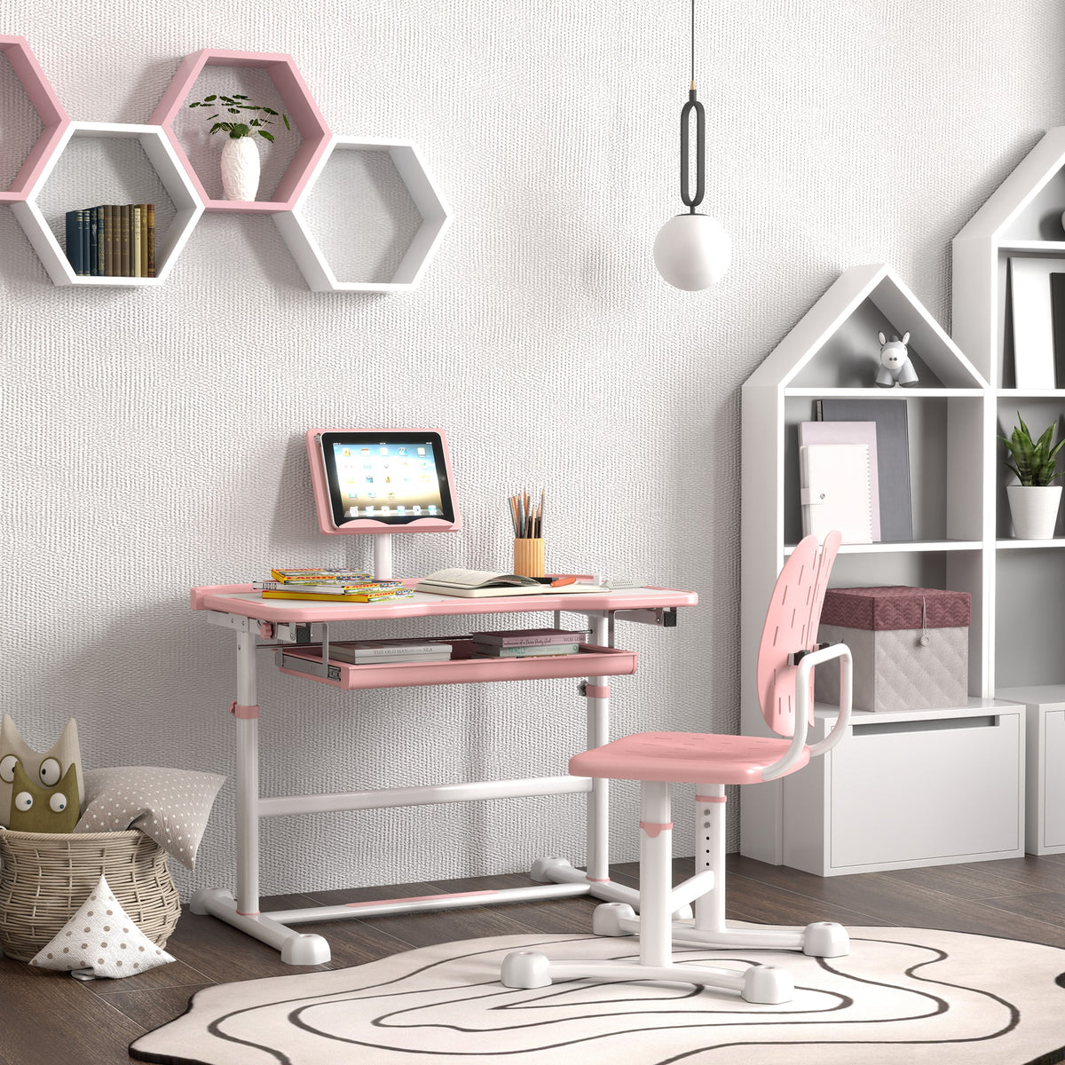 Height Adjustable Kids Desk and Chair Set - White-Toys & Games > Toddler & Kids Furniture > Kids Desk Sets-DECOROLALA