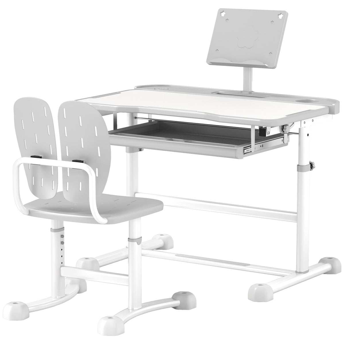Height Adjustable Kids Desk and Chair Set with Tilt Desktop, Large Writing Board, Storage Drawer, Book Stand-Toys & Games > Toddler & Kids Furniture > Kids Desk Sets-DECOROLALA