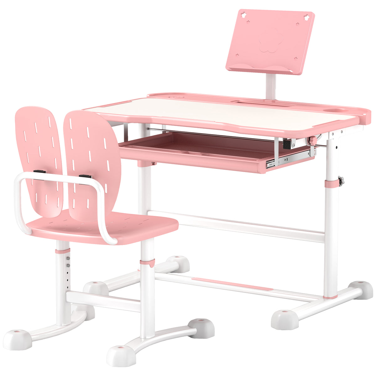 Height Adjustable Kids Desk and Chair Set with Tilt Desktop, Large Writing Board, Storage Drawer, Book Stand-Toys & Games > Toddler & Kids Furniture > Kids Desk Sets-DECOROLALA
