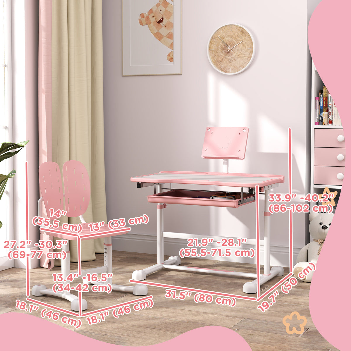 Height Adjustable Kids Desk and Chair Set - White-Toys & Games > Toddler & Kids Furniture > Kids Desk Sets-DECOROLALA