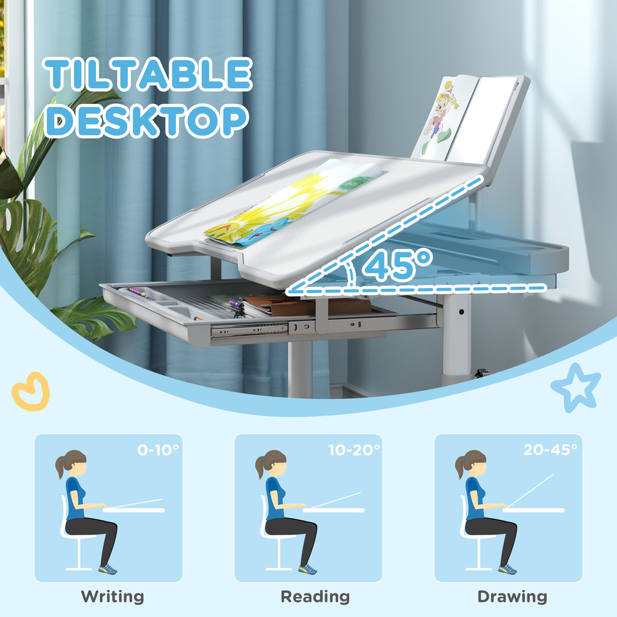 Height Adjustable Kids Desk and Chair Set - White-Toys & Games > Toddler & Kids Furniture > Kids Desk Sets-DECOROLALA