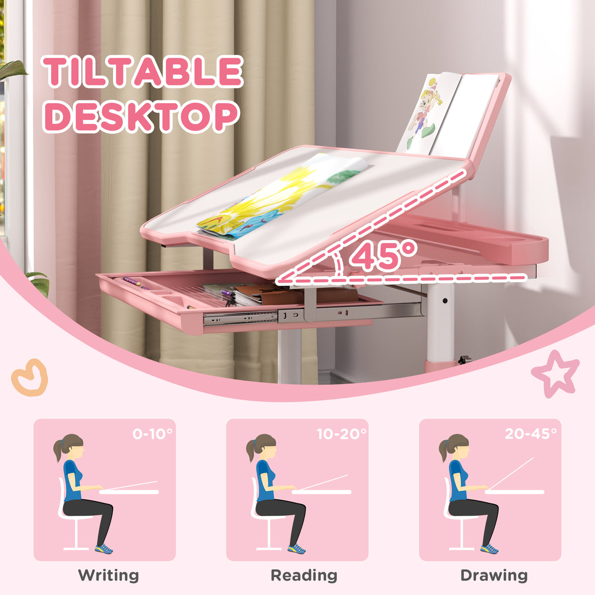 Height Adjustable Kids Desk and Chair Set - White-Toys & Games > Toddler & Kids Furniture > Kids Desk Sets-DECOROLALA