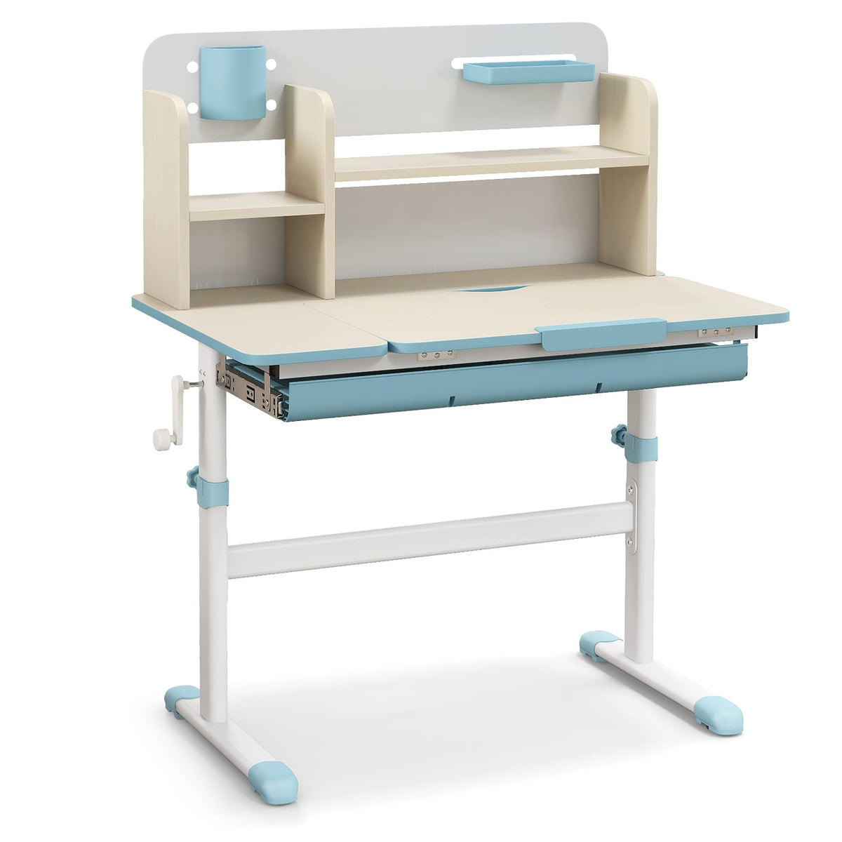Height Adjustable Kids Study Desk with Tilt Desktop for 3-12 Years Old-Blue-Kids Tables & Chair Sets-DECOROLALA
