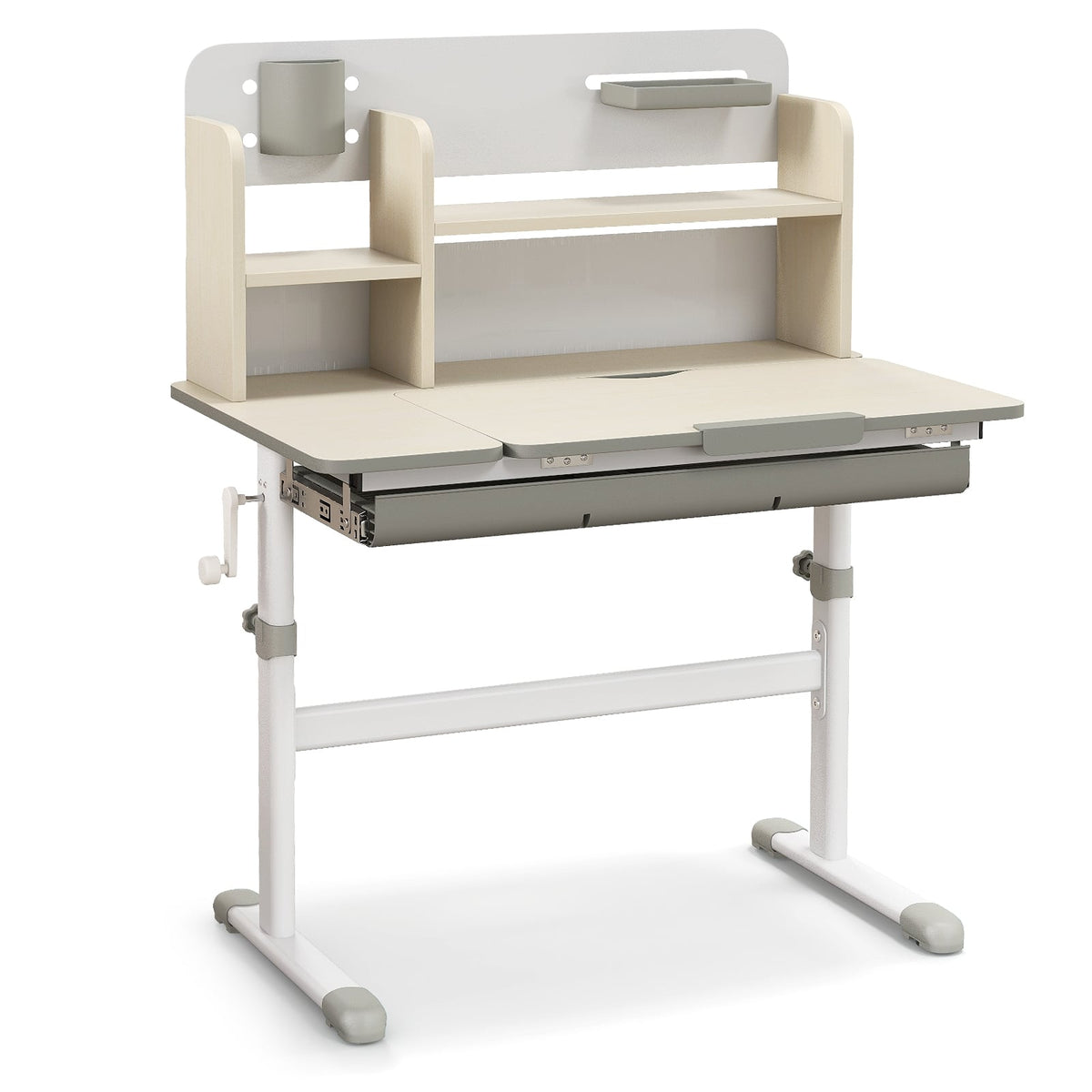 Height Adjustable Kids Study Desk with Tilt Desktop for 3-12 Years Old-Gray-Kids Tables & Chair Sets-DECOROLALA