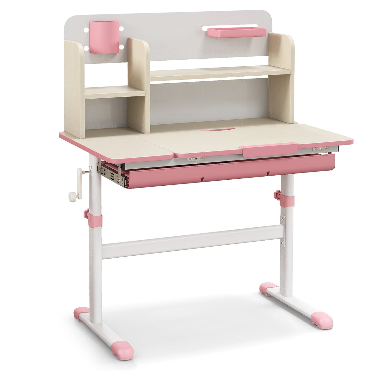 Height Adjustable Kids Study Desk with Tilt Desktop for 3-12 Years Old-Pink-Kids Tables & Chair Sets-DECOROLALA