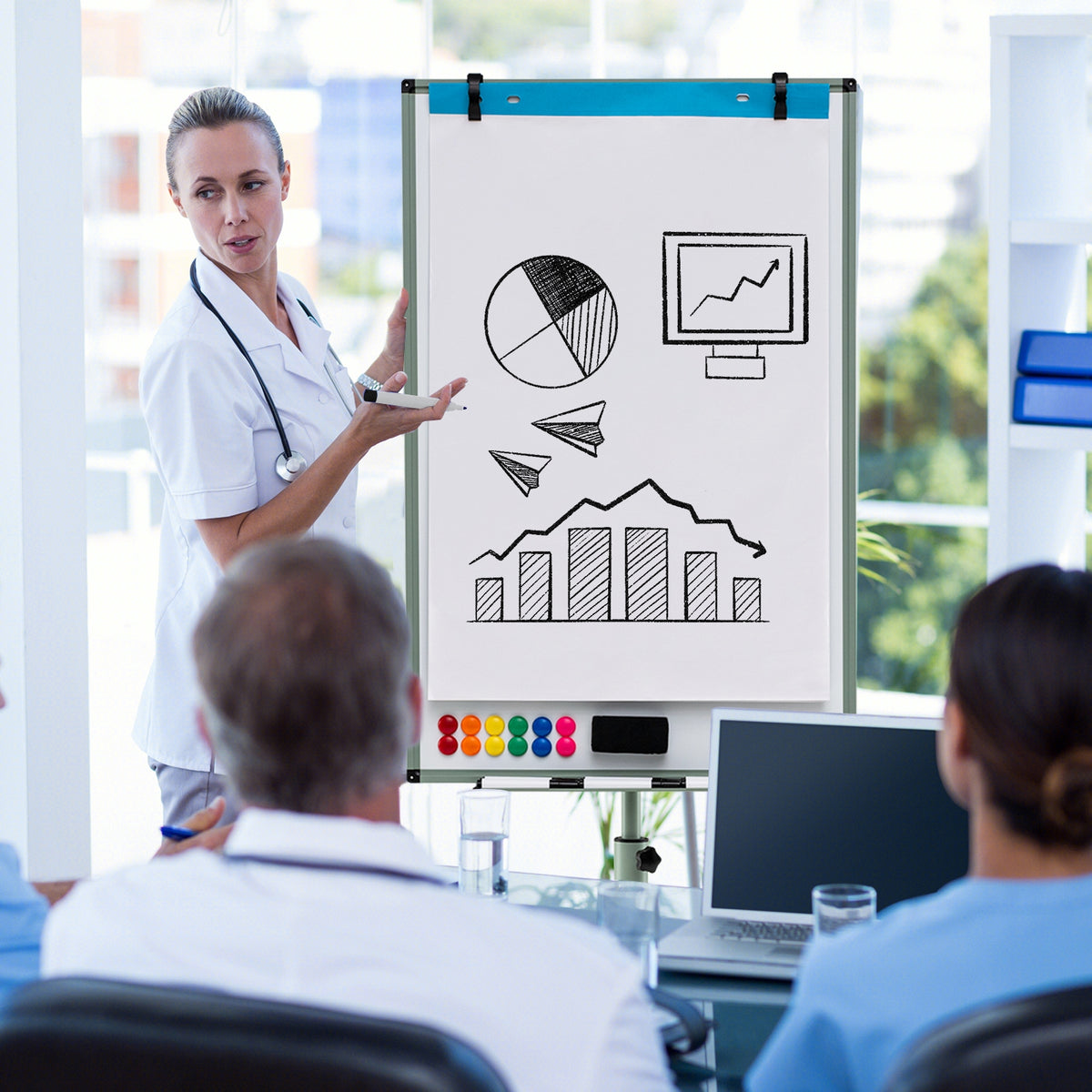 Height-Adjustable Mobile Whiteboard with Round Stand Paper Clips-Green ...